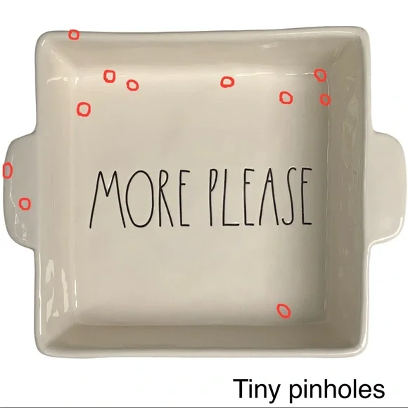 Rae Dunn MORE PLEASE Casserole Baking Dish White Black Large Letters Dimples NWT - Picture 9 of 12
